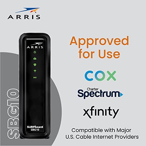 Arris Surfboard SBG10 DOCSIS 3.0 16 x 4 Gigabit Modem e roteador Wi-Fi AC1600 | Comcast Xfinity, Cox, Spectrum | Duas portas de 1 Gbps | 400 Mbps máximo de velocidades da Internet | Surfboard App | 2 anos de garantia