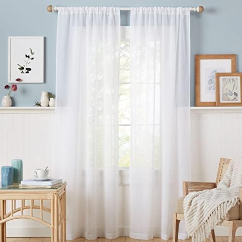 Estate View ™ Beaumont Sheer Rod Pocket Curtain Panel Par, 38 x84, branco