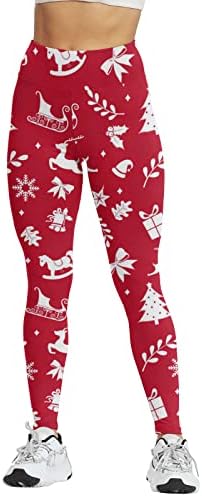 XXBR Women's Christmas Yoga Calças de cintura alta rena renas de neve de floco de neve Leggings Leggings de controle de controle