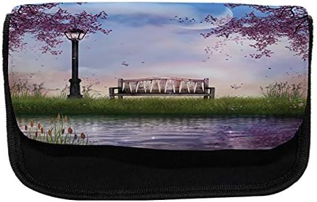 Caixa de lápis da natureza de Ambesonne, bancada fluindo lua do rio, bolsa de lápis de caneta com zíper duplo, 8,5 x 5,5, multicolor