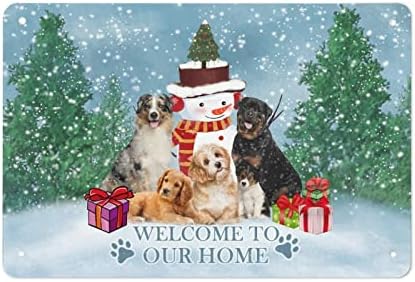 Natal de boas -vindas a nossos cães e boneco de neve e boneco de neve, boneco de neve, amante de neve metal, sinal
