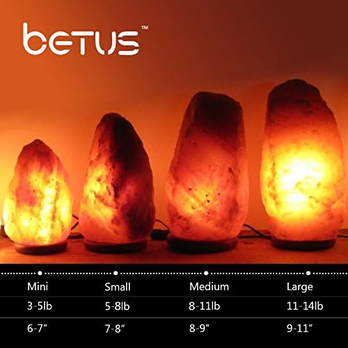BETUS [Lâmpada de sal de cristal natural do Himalaia esculpida em base de madeira com cordão diminuído e lâmpada - 6 a 7 polegadas de