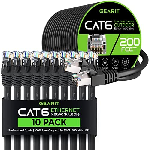 Gearit 10pack 3ft CAT6 Ethernet Cable & 200ft CAT6 CABO