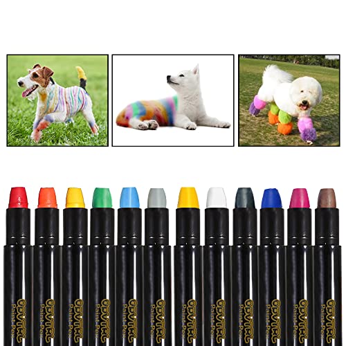 Canetas de tinta de giz de pet-pet opvtrl 12 cores, cor de cabelo temporário corante para cães, gatos e cavalos,