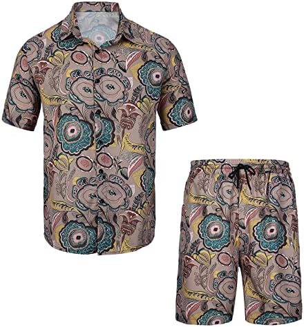 Rambler 1985 Hawaiian Men's Matching Summer Summer Beach 2 peças Camisas de flores e roupas de férias de shorts