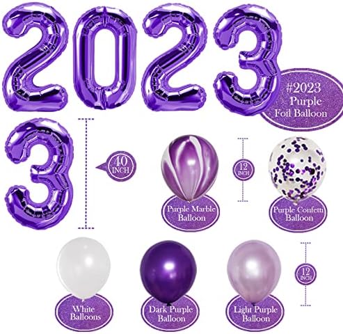 Kit de decorações de festa de formatura roxa, balões roxos 2023, balões roxos e brancos.