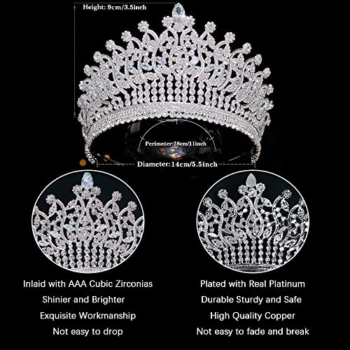 Fasnahok cz tiaras de prata e coroas para mulheres que rainha baile de baile Party Princess Wedding Bridal com cristal zirconia grande
