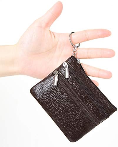 Mini bolsa de couro genuíno feminino Mini bolsa trocar de carteira com chaveiro