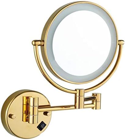 Espelho de maquiagem de vaidade com luzes, espelho de beleza de parede duplo de parede 3x espelho de banheiro espelho extensível e extraciável, alimentado por plugue, ouro