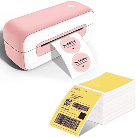 Impressora de etiqueta térmica Phomemo com etiquetas térmicas amarelas de 4 x 6 dobradas de ventilador, 500 folhas