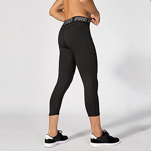 Landunsi 3 pacote calças de compressão 3/4 de corrida de futebol com pokects treping dry fit leggings esportes sports baselayer