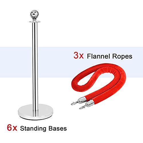 Casart 6pcs Post Stanchion Stanchion Stanchion com tampo redondo e corda de veludo vermelho