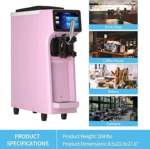 EUASOO 1000W Soft Serve Sce Cream Machine, Sortion Sortion Máquina de sorvete comercial 110V Com tela de toque limpa automática Painel LED 2,7 a 4 galões por hora para restaurantes Snack Home Bars