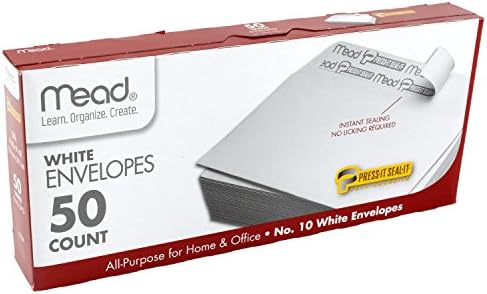 Mead #10 Envelopes, Press-It Seal-it, branco, 50/caixa