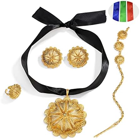 Sajayea Mothers Day Gifts Jóias Etíopes para Mulheres Conjuntos de Brincos Pingentes de Pingente Gold Ring Ring -Cabela