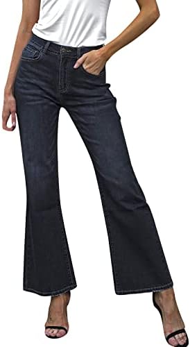 Mulheres casuais de cintura alta estirada com zíper folgado de tamanho grande jeans de jeans larga perna larga calça jeans de fundo