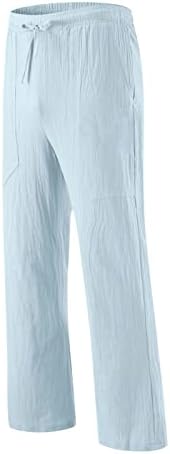 Calça de moletom para homens, linho masculino solto casual leve cintura elástica yoga praia calças de linho de verão floral