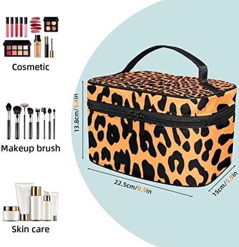 Bolsa de maquiagem de viagem Yoyoamoy, leopardo laranja grande estojo de cosméticos organizador com compartimento