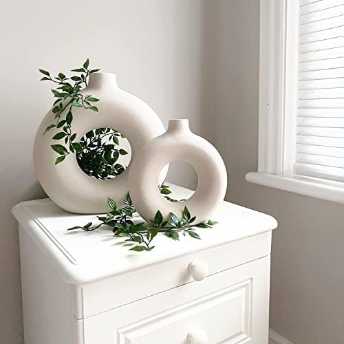 Vasos de cerâmica branca, conjunto de 2 vasos degidos para decoração de casa moderna, decoração minimalista, vasos de fazenda,
