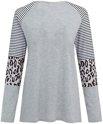 Feliz Natal Feminino Leopardo T-shirt Tops de retalhos de retalhos blocos de túnica de túnica redonda cola de manga longa