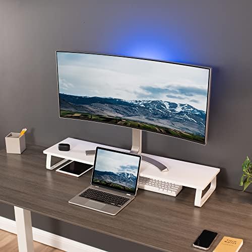 Vivo 39 polegadas de monitor extra longa, riser de madeira e aço, tela dupla, TV, teclado, laptop, mesa ergonômica