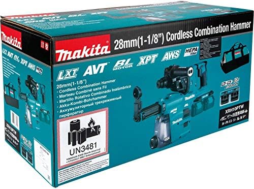 Makita xrh10ptw 18V x2 lxt sem pincel sem fio 1-1/8 kit de martelo rotativo AVT, aceita bits sds-plus w/extrator, aWS capazes