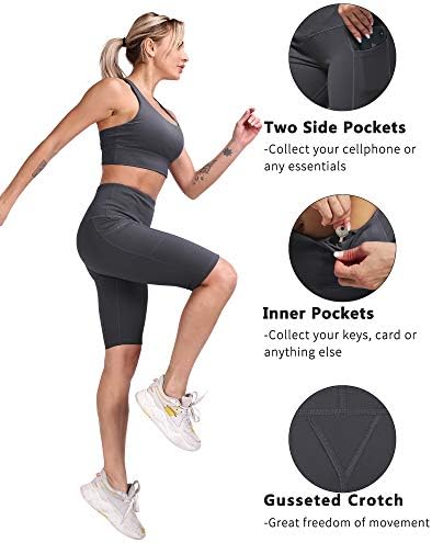 Chreisure 3 embalta shorts de motoques com bolsos para mulheres, shorts de spandex da cintura alta controle da barriga