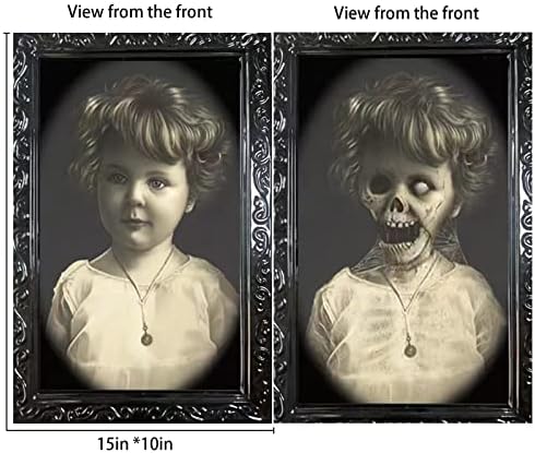Decoração de Halloween 3D Mudança de rosto Moving Picture Frame Retrato Horror Retrato Decoração de moldura assustadora para a decoração da casa do castelo de festa de terror, preto