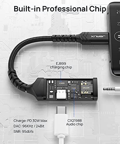 Jsaux USB C a 3,5 mm de fone de ouvido e adaptador de carregador, 2-em 1 USB C a Mic Jack com PD 60W Charging rápido