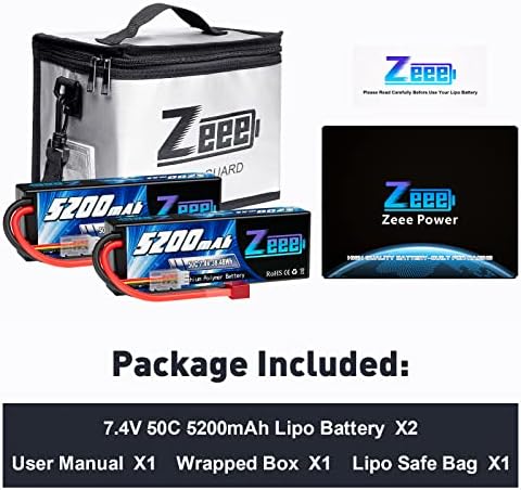 ZEEE 2S BATERHA DE LIPO 5200mAH 7.4V 50c Caso duro Decas da bateria T Papas de embalagem 2 de embalagem com 1 PCS Lipo Safe Bag