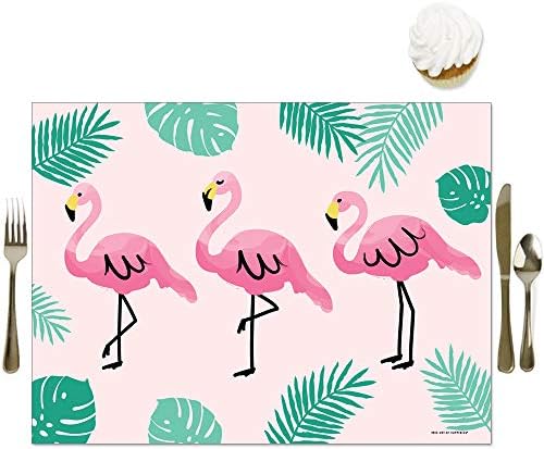 Big Dot of Happiness Pink Flamingo - Decorações de mesa de festa - Placemats tropicais de festa de verão - Conjunto de 16
