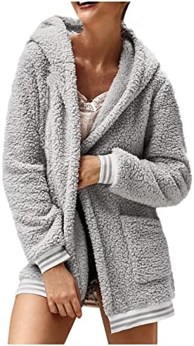 Camada de lounge de inverno uofoco para mulheres de manga comprida Comforto de túnica de pêlo de pele solta Botão com capuz de cor sólida