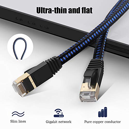 CAT 7 Cabo Ethernet 75 pés, nylon trançado em serviço pesado de alta velocidade CAT7 Cabo CABO GIGABIT PLAT CAT7 RJ45 LAN