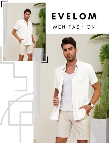 Camisa de linho evel para homens manga curta botão para baixo camisa casual camisa de praia de verão de colarinho de verão