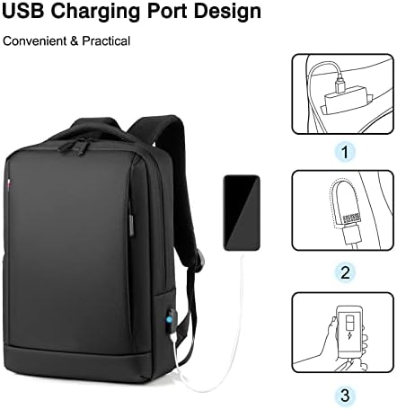 Fandare Laptop Backpack Business Daypacks Viaja uma mochila grande com a bolsa USB Charging Port College School Fits de 15,6 polegadas Laptop para masculino Rucksack Black A Black a