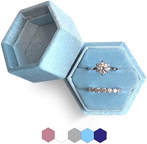 Caixa de anel de veludo, suporte para anel hexágono, slots duplos anéis de joias portador Boxs 2 slot para proposta, engajamento,