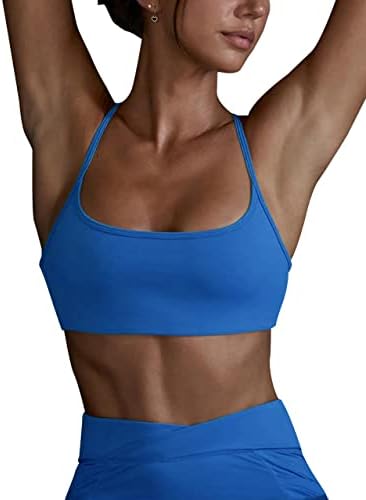 MissActiver Women Workout Strap Cross Cross Back Sports Sports Bra Square Pescoço Suporte sem fio Yoga BRALETTLE CROP CAMI TOP