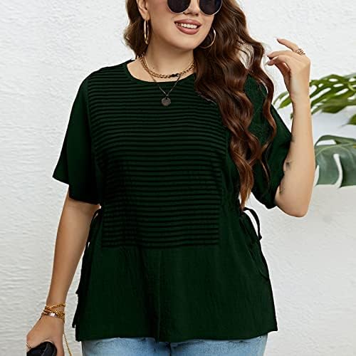 Blusa de verão para mulheres plus size listrado t-shirts de picada de tripulante de manga curta de manga curta camisetas casuais de