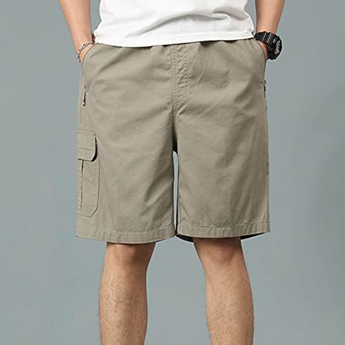 Shorts grandes e altos shorts soltos cor de algodão sólido Cinco calças com zíper com zíper de bolso de calça casual