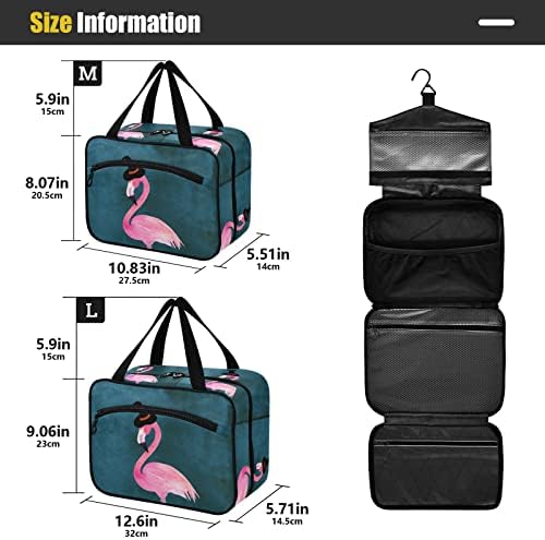 Bolsa de higiene pessoal de flamingo para homens e mulheres com compartimentos e gancho de água de maquiagem de maquiagem
