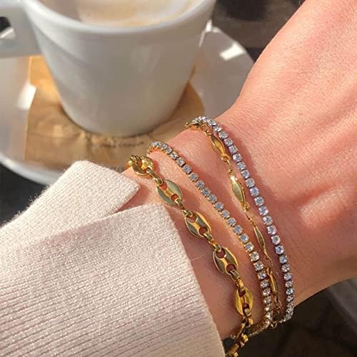 5 PCs Bracelets de ouro para mulheres adolescentes, 14k Real peito de ouro