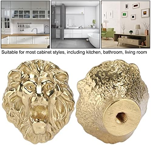 Botões de gabinete de latão, personalidade da gaveta de ouro da cabeça do leão alça de tração para a cozinha hardware da sala