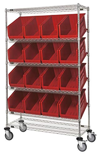 A estação de trabalho móvel completa de 6 prateleiras inclui 16 caixas vermelhas