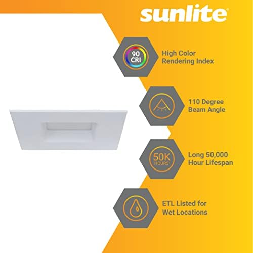 Sunlite 41695 LED Tunable 5 ”x6” Retrofit luminária de retrofit, 14 watts, 1100 lúmens Roupa de teto de downlight, 27k/30k/35k/40k/50k cct, diminuição, acabamento branco, 90 CRI, ETL listado, 6 contagem, 6 contagem