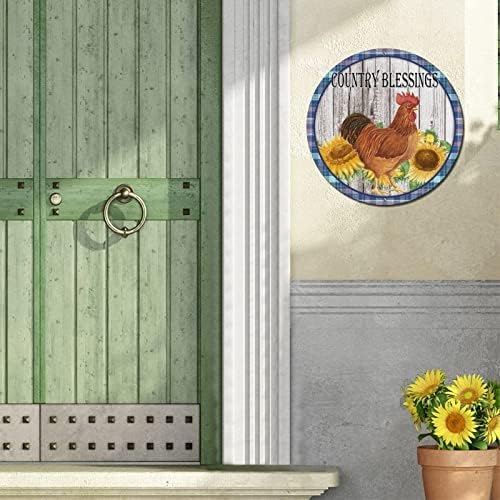 Placa de metal vintage placa de madeira galinhas de grãos de grãos de galhos de girassóis bênçãos do país retro barra