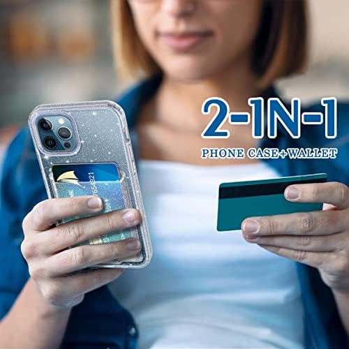 Petocase para iPhone 12 Pro Max Caixa de carteira, slot de cartão Slot Ultra Bling Slim Fino Clear Clear Flexível TPU Gel