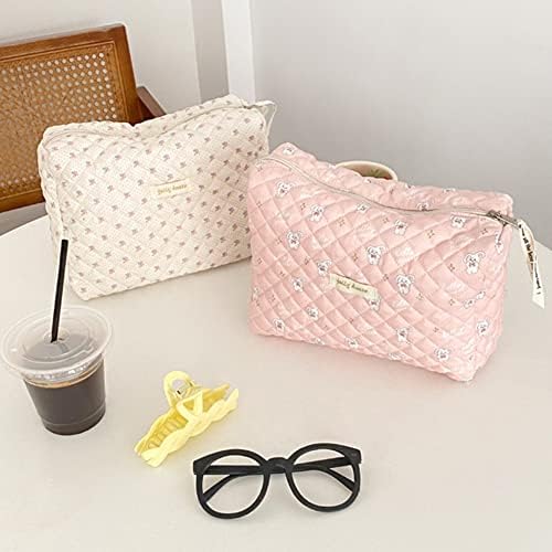 Bolsa de maquiagem Coquette Bolsa estética Bolsa de algodão de algodão Bolsa de maquiagem Floral Sacos de higiene pessoal para mulheres Kawaii coisas