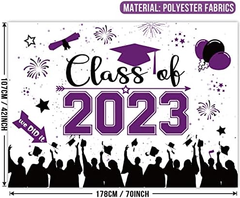 2023 Banner de pano de fundo de graduação, 70 x 42 Purple Graduation Banner Class da faixa de graduação em tecido de poliéster 2023