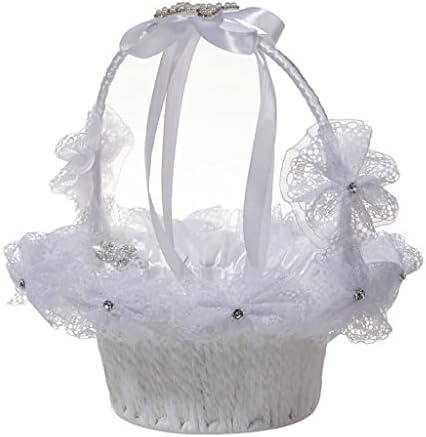 XJJZS Big Bow Flor Basket Supplies de casamento Pearl Rhinestone Girl noiva Pétalas portáteis