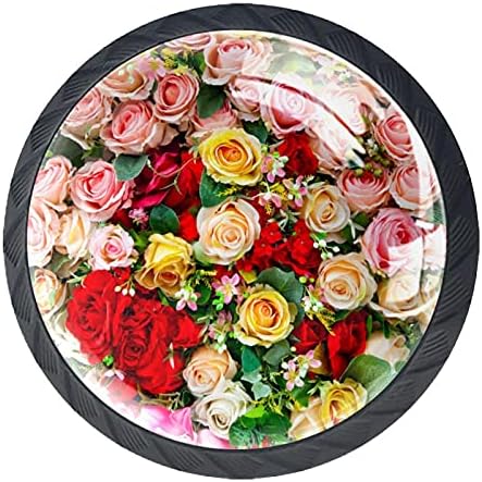 Butra de gaveta preta Rosas Decorativa de flor Putre as maças de tração da porta para meninos meninas 1,37 × 1,10in